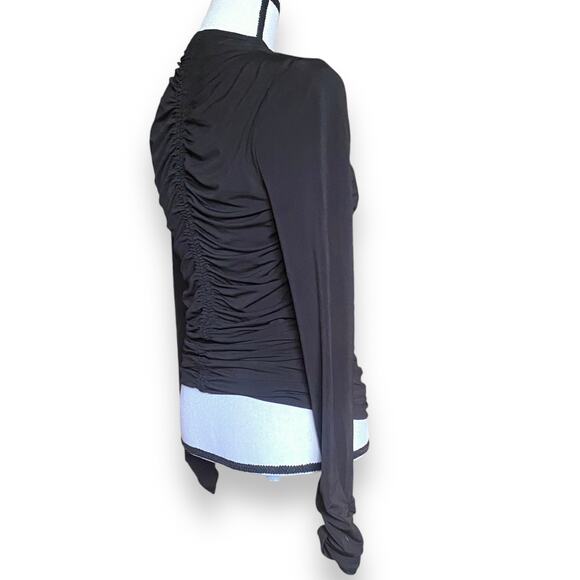 Rachel Parcell Ruched Soft Stretch Top Fits XS/S Black Long Sleeve High V Neck - Picture 5 of 11
